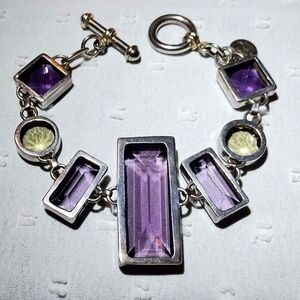 Vintage Escorcia Sterling 950 Mexico Amethyst and Tourmaline Link Bracelet